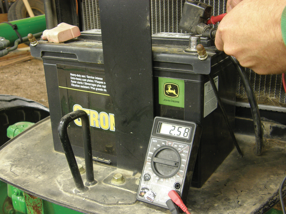 A fault in this tractor’s electrical system was allowing a continuous 2.58 milliamp current to flow when engine and key were turned off, draining the battery within a couple of days.