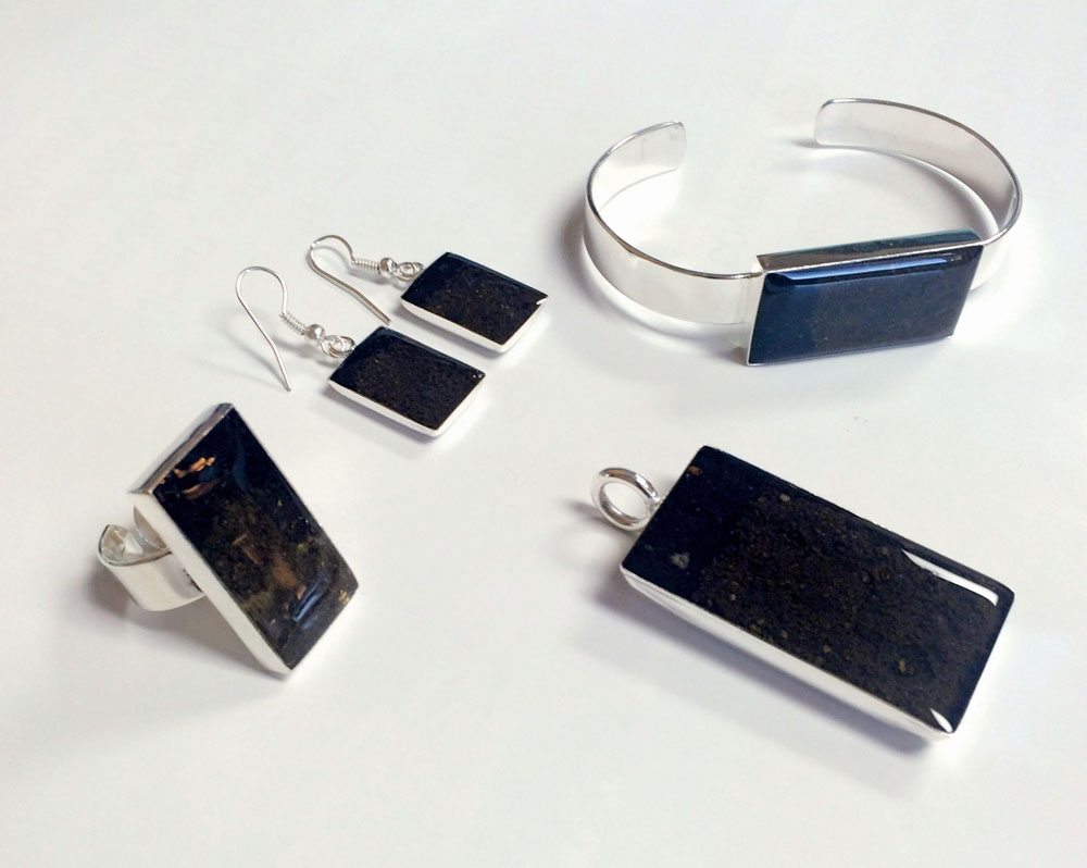 Distinctive and stylish rings, earrings, pendants (which double as keychains) and bracelets made from Newdale Clay Loam.