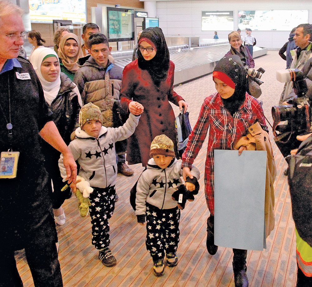 The Daas family arrives in Winnipeg after fleeing their home in Syria more than three years ago. They were greeted by a drum group, well-wishers, officials and volunteers from the Altona-based charity that sponsored them.