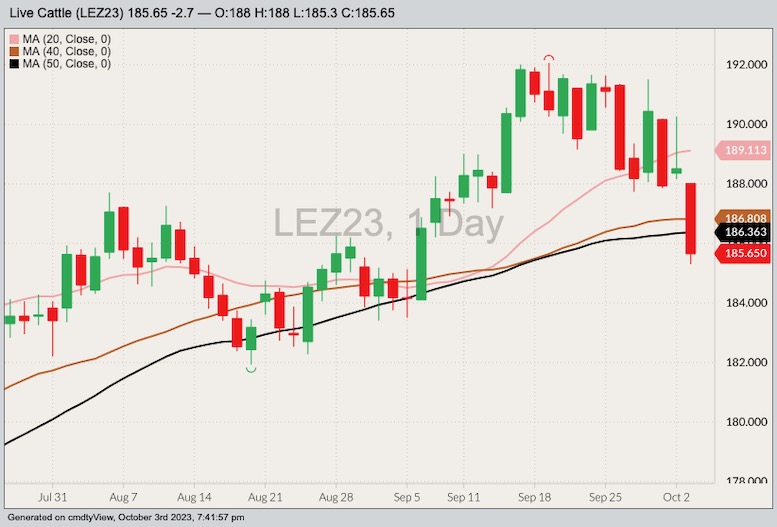CME December live cattle, Oct. 3, 2023.