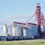 A train of grain cars stops at Cargill's elevator near Nesbitt, Man.