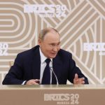 Russian President Vladimir Putin attends a meeting with heads of leading media outlets from the BRICS member countries in Moscow, Russia October 18, 2024. Sputnik/Vyacheslav Prokofyev/Pool via REUTERS ATTENTION EDITORS - THIS IMAGE WAS PROVIDED BY A THIRD PARTY.