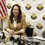 U.S. agriculture secretary Brooke Rollins speaks to the media at the Commodity Classic in Denver.