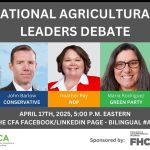 Title card showing federal election candidates who will speak at the CFA's election debate.
