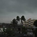 Dark clouds gather in the sky before a thunder shower in Nagaon District, Assam, India, on April 10, 2025.