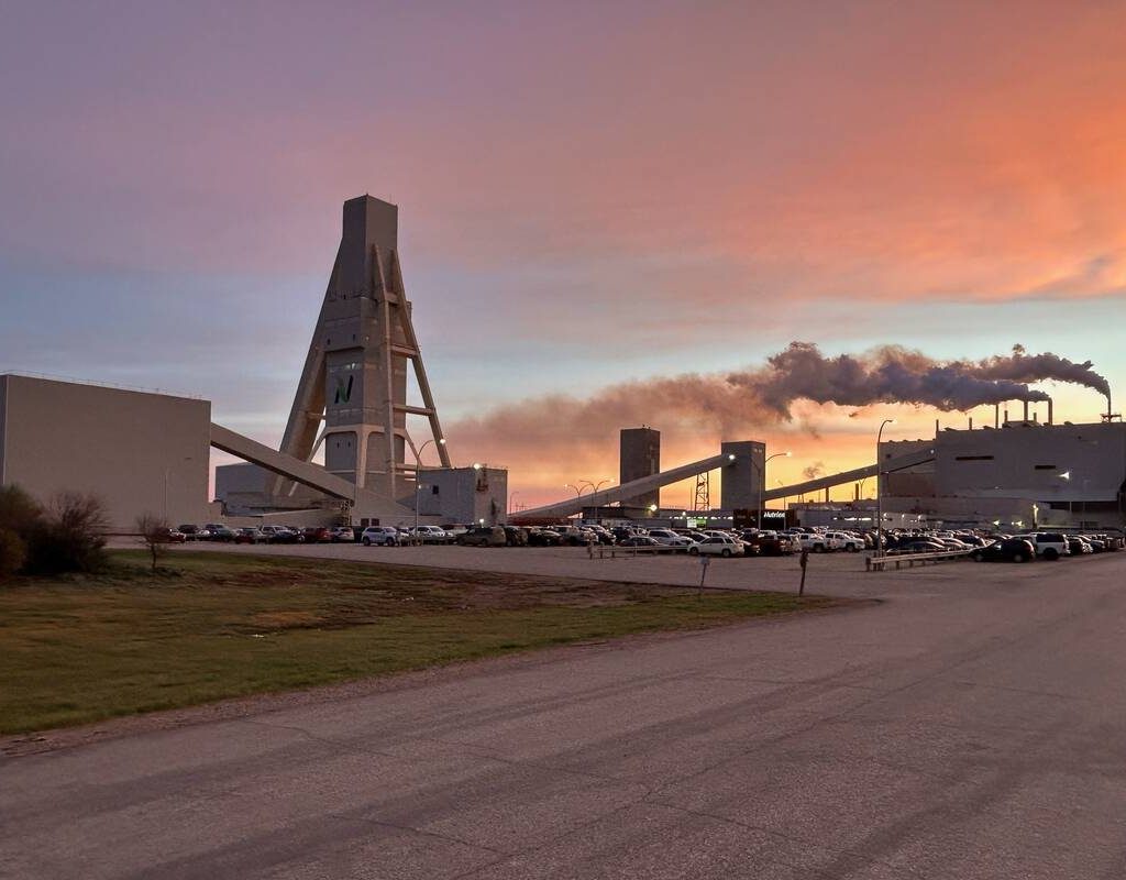 A view of Nutrien's Allan, Saskatchewan potash mine at sunset.