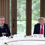 U.S. President Donald Trump and Canadian Prime Minister Mark Carney attend a meeting with G7 leaders and guests, at the G7 summit in Kananaskis, Alberta, Canada, June 16, 2025.