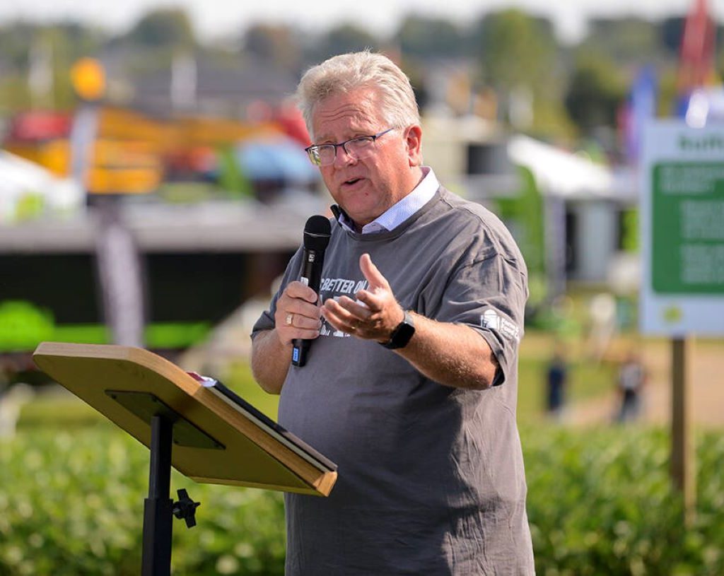 Senator Rob Black speaks at Canada’s Outdoor Farm Show in September of 2024.