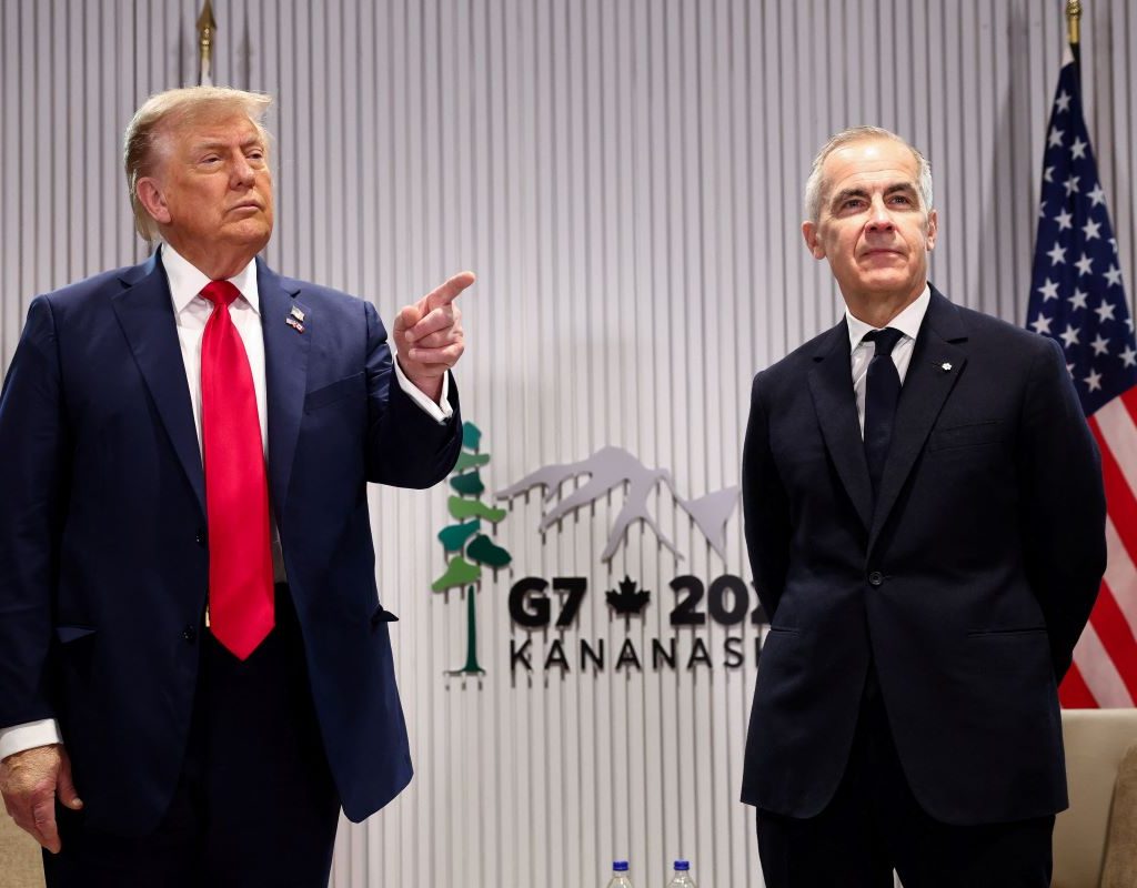 U.S. President Donald Trump meets with Canadian Prime Minister Mark Carney at the G7 summit in Kananaskis, Alberta, Canada, June 16, 2025.