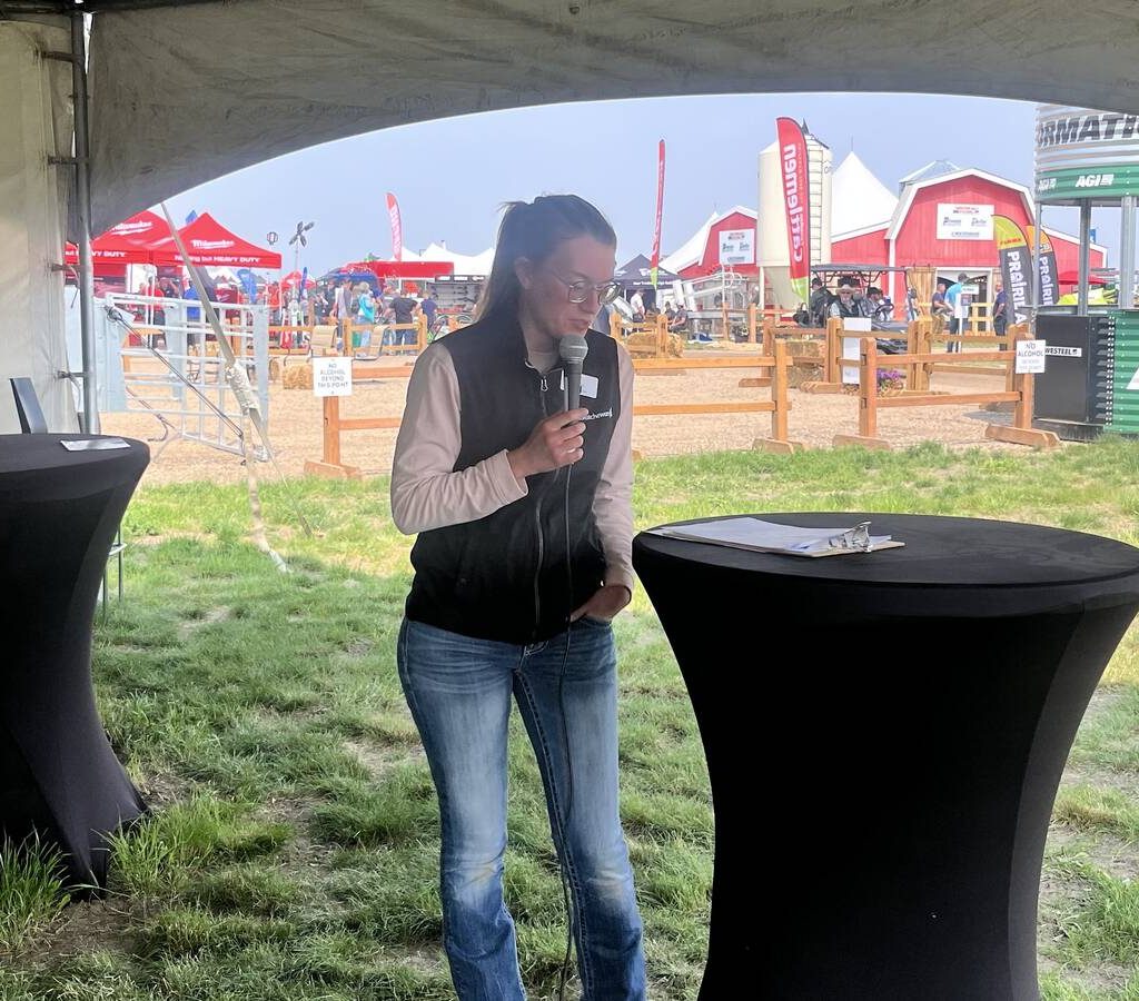 Tessa Thomas speaks at Ag in Motion about the importance of biosecurity. Tuesday was the second day of the Livestock Happy Hour speaker series. Photo: Melissa Jeffers-Bezan