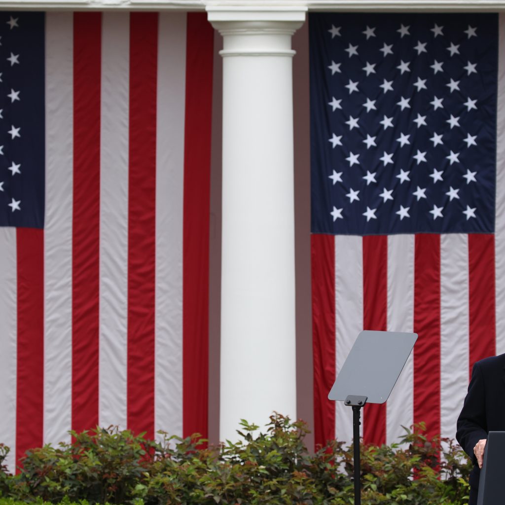 President Donald Trump speaks during a 'Liberation Day' event in the Rose Garden at the White House on April 2, 2025 in Washington, D.C.