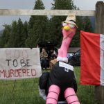 Supporters set up camp at the Universal Ostrich Farms property in Edgewood, B.C., on Saturday, May 17, 2024. Hundreds of supporters flocked to the farm over the Victoria long weekend to protest the Canadian Food Inspection AgencyâÃÃ´s order to cull 400 ostriches.