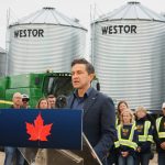Pierre Poilievre speaks at Sixteen Grains farm near Saskatoon, Sask., Aug. 14, 2025. Photo: Janelle Rudolph