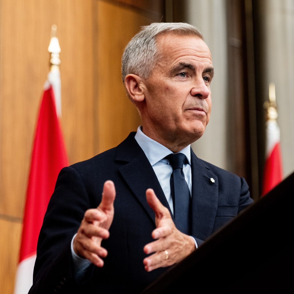 Canadian Prime Minister Mark Carney speaks during a press conference at the National Press Theatre in Ottawa.