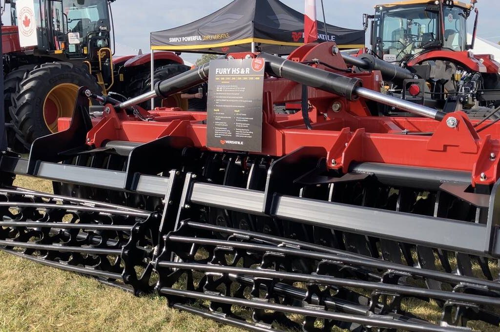 Versatile's Fury HS150 high-speed disc on the show grounds at Canada’s Outdoor Farm Show on Sept. 10, 2025. Photo: Greg Berg