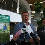 Scott Moe in Saskatoon International Airport ahead of trip to Ottawa, following return from China. Photo: Janelle Rudolph