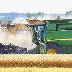 Cereals get harvested near Rathwell, Man.
