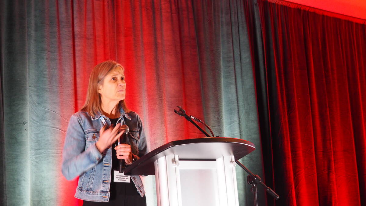 Karen Beauchemin speaking in December at the Manitoba Beef and Forage Production Conference in Brandon