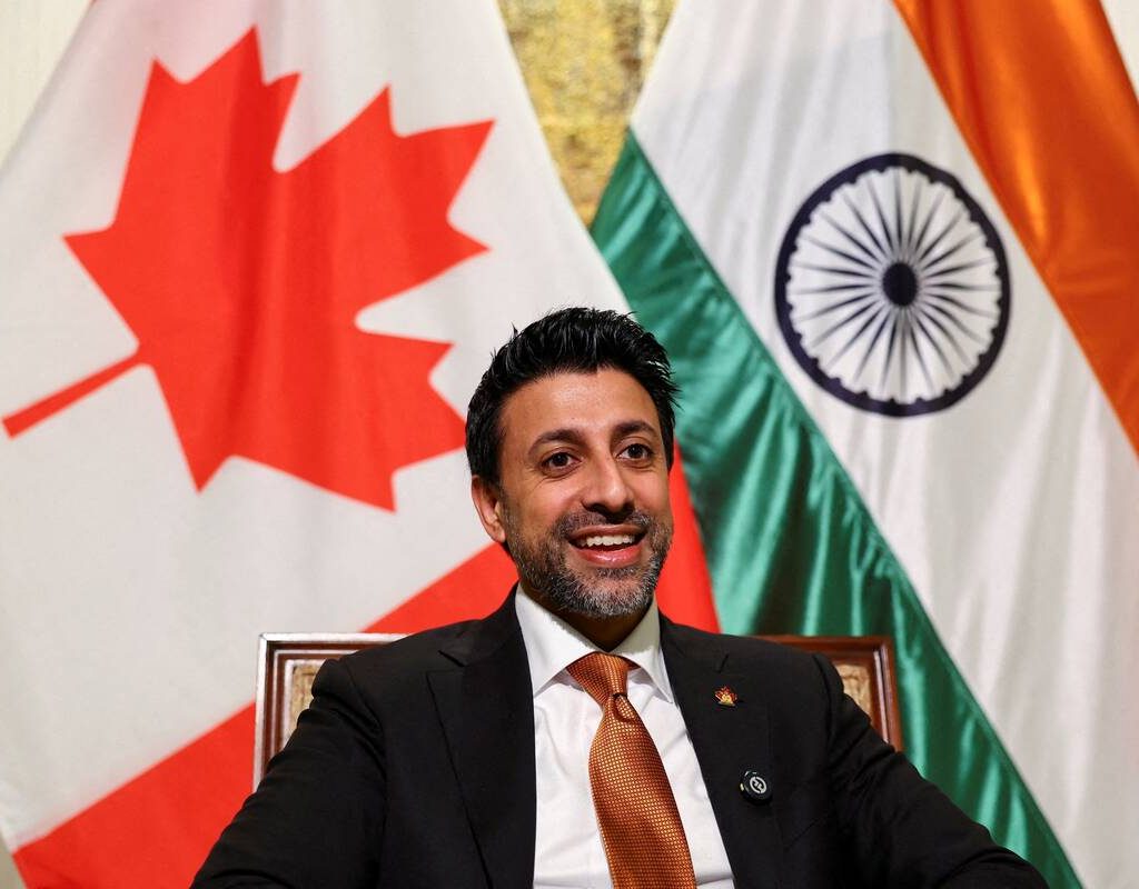 Canadian Minister of International Trade Maninder Sidhu reacts as he speaks during an interview with Reuters at the residence of the Canadian High Commissioner in New Delhi, India, November 13, 2025. REUTERS/Anushree Fadnavis