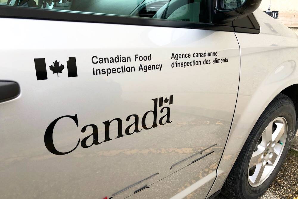 A close-up on the door of a CFIA vehicle with the government of Canada logo.