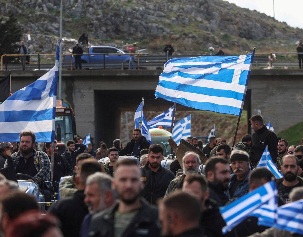 Greek farmers protesting over the delayed payment of European Union subsidies gather near the Heraklion International Airport, in Heraklion, Crete island, Greece, December 8, 2025. REUTERS/Stefanos Rapanis