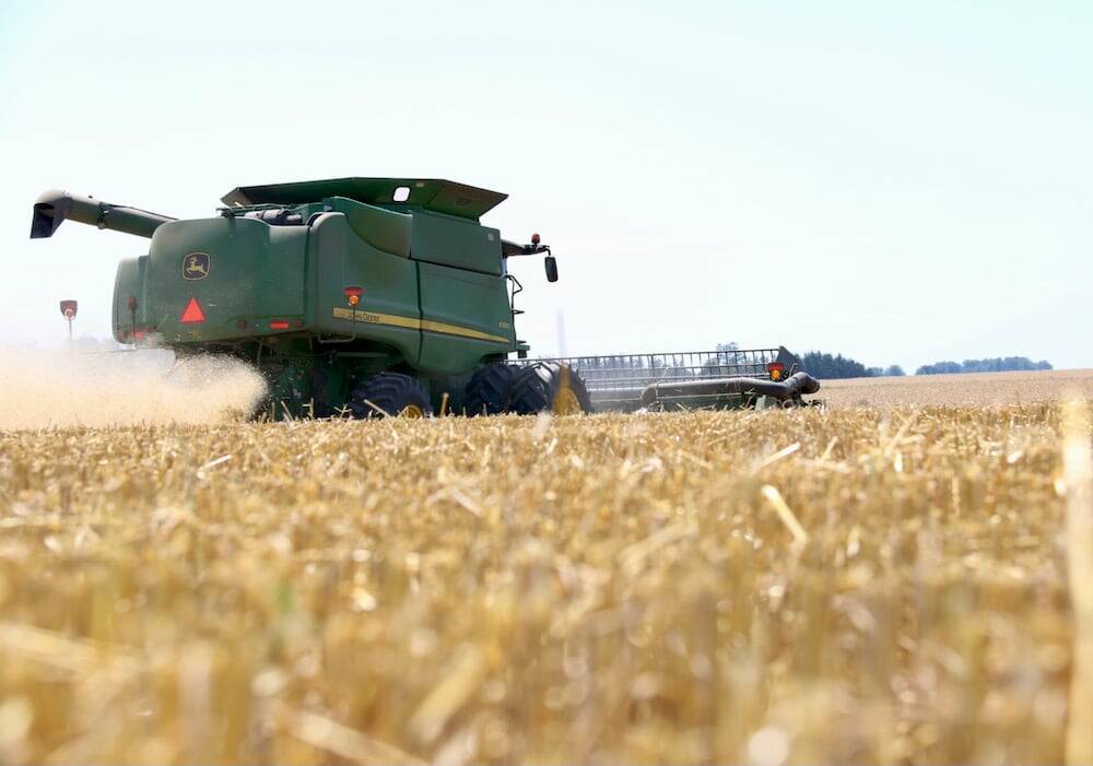 A combine harvests ripe wheat. Photo: John Greig/Glacier FarmMedia
