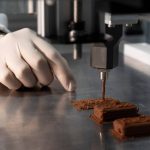 3D snack bars made from plant cell cultures and by-products from the agri-food industry are printed at the Elthub plant in Oricola, Italy, November 24, 2025. REUTERS/Remo Casilli