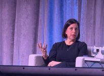 Andrea van Vugt talked about Canadian politics and trade with the United States at the Dairy Farmers of Ontario 2026 annual meeting. Photo: John Greig