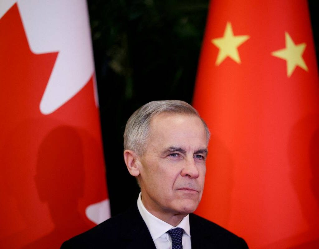 Mark Carney looks on as he meets the chairman of the standing committee of the National People's Congress of China Zhao Leji (not pictured), during the first visit by a Canadian prime minister to China since 2017, at the Great Hall of the People, in Beijing on Jan. 15, 2026. Photo: REUTERS/Carlos Osorio