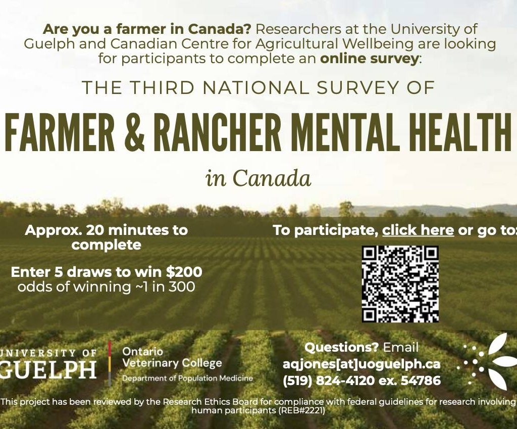The Canadian Centre of Agricultural Wellbeing launched its third national farmer and rancher mental health survey. Photo: Screencap