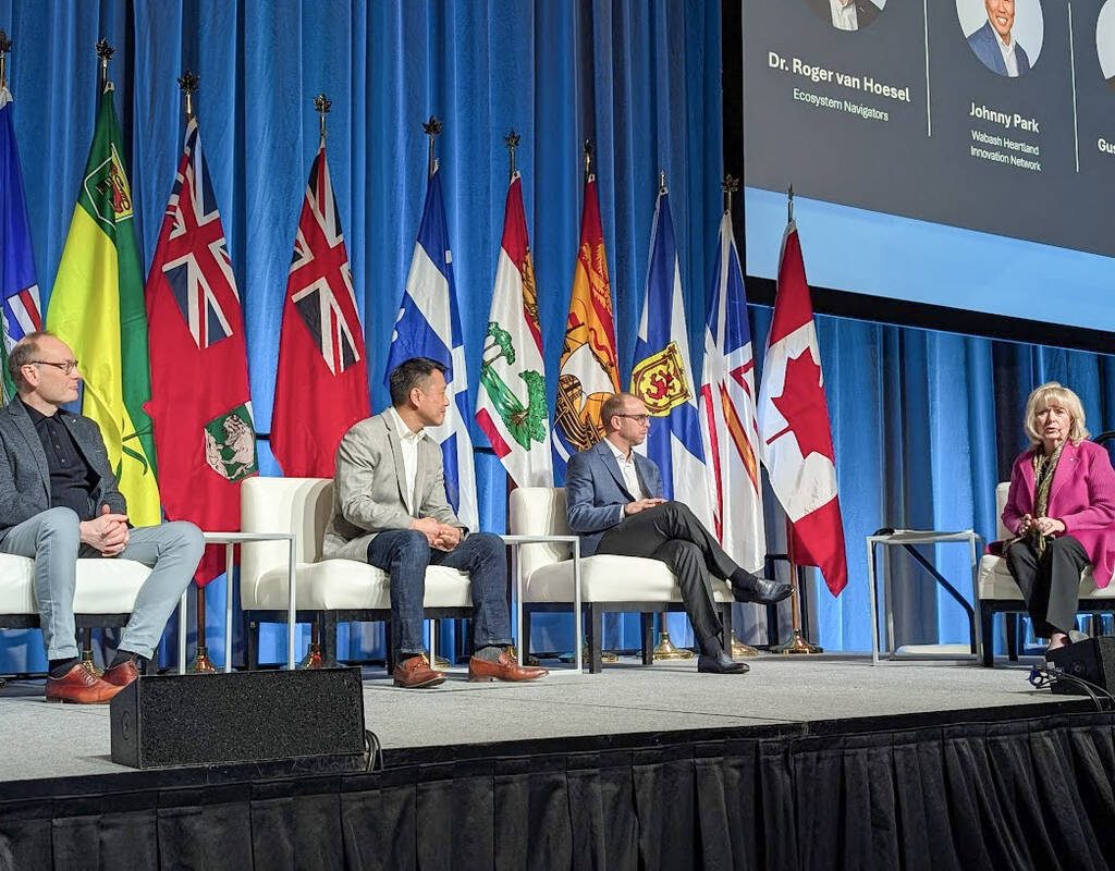 Roger van Hoesel, Johnny Park and Gustavo Bassetti speak on a panel at the Future of Food conference on Feb. 10, 2026 in Ottawa. Photo: Jonah Grignon