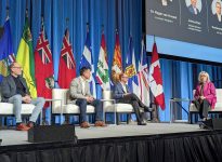 Roger van Hoesel, Johnny Park and Gustavo Bassetti speak on a panel at the Future of Food conference on Feb. 10, 2026 in Ottawa. Photo: Jonah Grignon