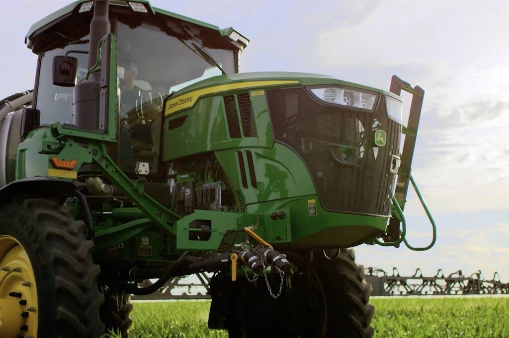 An up-close view of a John Deere sprayer.