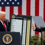 FILE PHOTO: U.S. President Donald Trump holds a chart next to U.S. Secretary of Commerce Howard Lutnick as Trump delivers remarks on tariffs in the Rose Garden at the White House in Washington, D.C., U.S., April 2, 2025. Photo: REUTERS/Carlos Barria