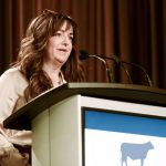 Incoming Canadian Cattle Association (CCA) CEO, Andrea Brocklebank speaks to Beef Farmers of Ontario members. Photo: Diana Martin