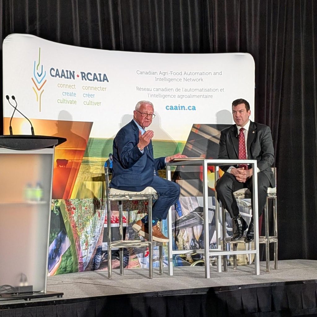 MP Kody Blois speaks with Kim McConnell at a fireside chat ahead of the 2026 Future of Food Conference in Ottawa Feb. 9.