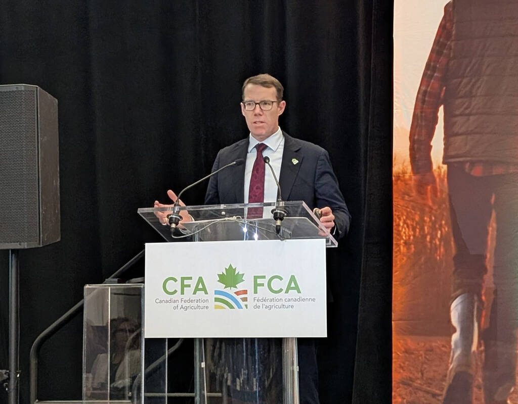 John Barlow speaks at the Canadian Federation of Agriculture AGM in Ottawa Feb. 24. Photo by Jonah Grignon