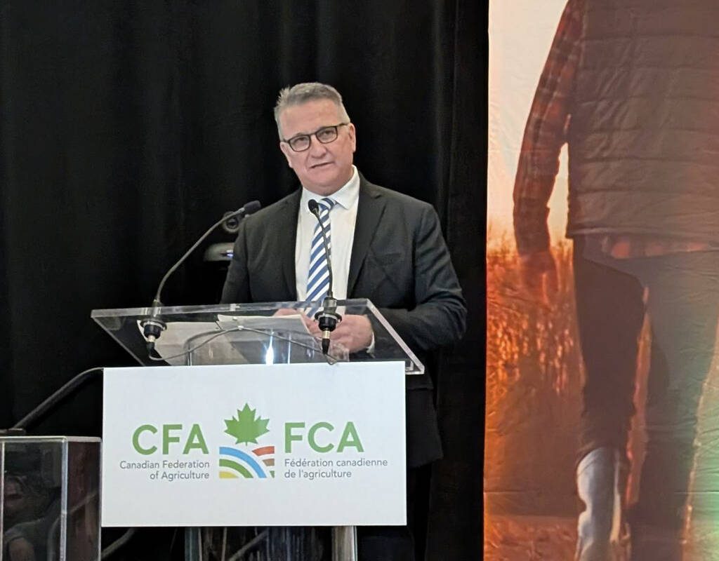 Heath MacDonald speaks at the Canadian Federation of Agriculture AGM in Ottawa Feb. 25. Photo by Jonah Grignon