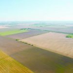 An aerial view of farmland.