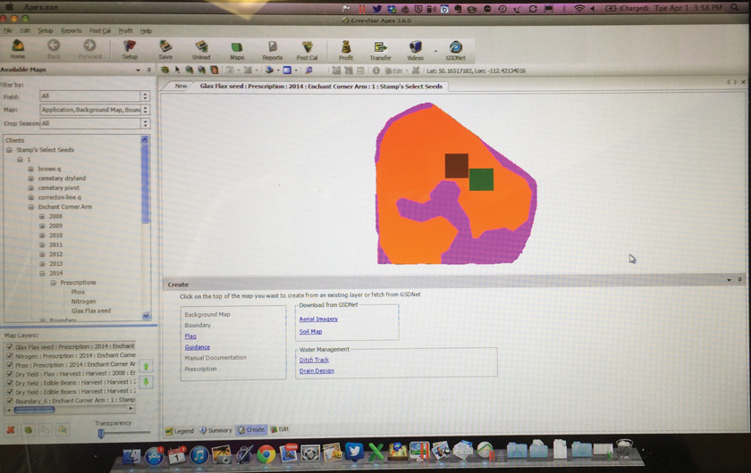 This is a prescription seeding map. In the blocks you can see where there will be bumps in fertility for the trials.