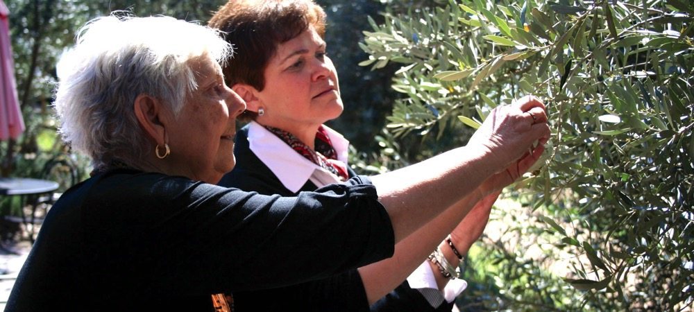 Sandy Winokur, owner of Sandy Oaks Olive Orchard shows Agriculture Deputy Secretary Krysta Harden olive blooms during her visits to the Sandy Oaks Olive Orchard in Elemendorf, TX.